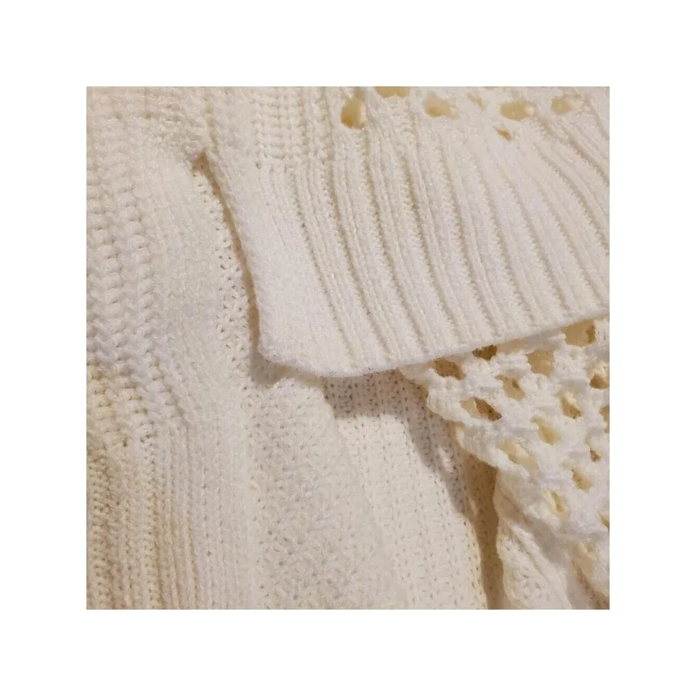 RACHEL Rachel Roy Cream Crew Neck Sweater Open-Knit Design